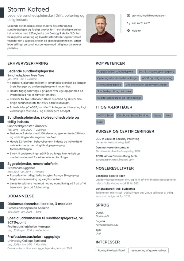 CV-eksempel til ledende sundhedsplejerske