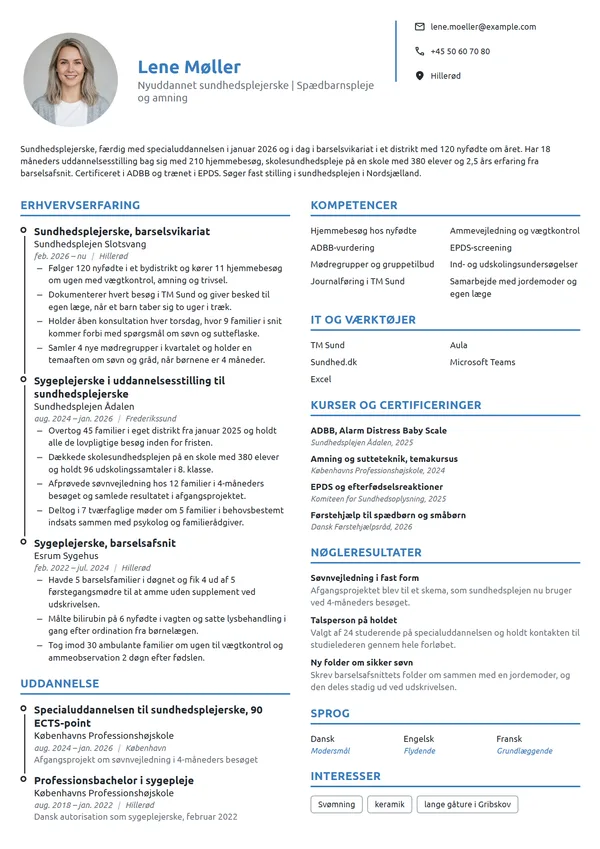 CV-eksempel til nyuddannet sundhedsplejerske