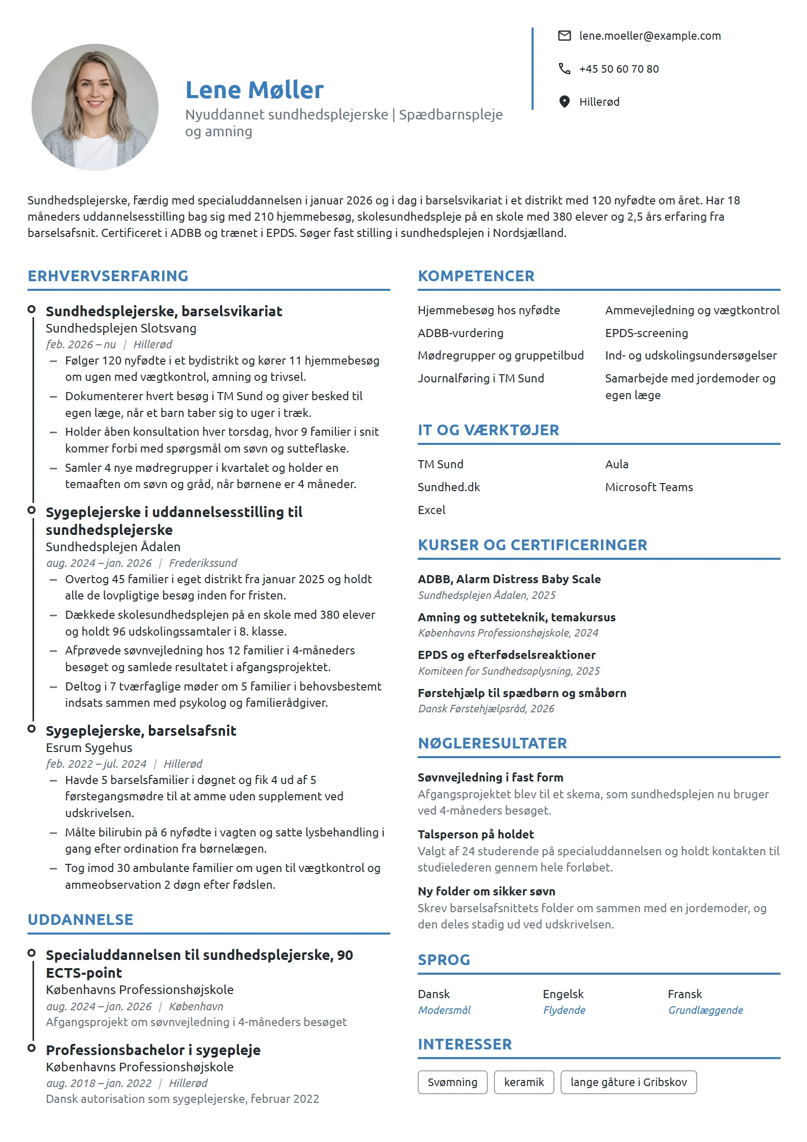 CV-eksempel til nyuddannet sundhedsplejerske
