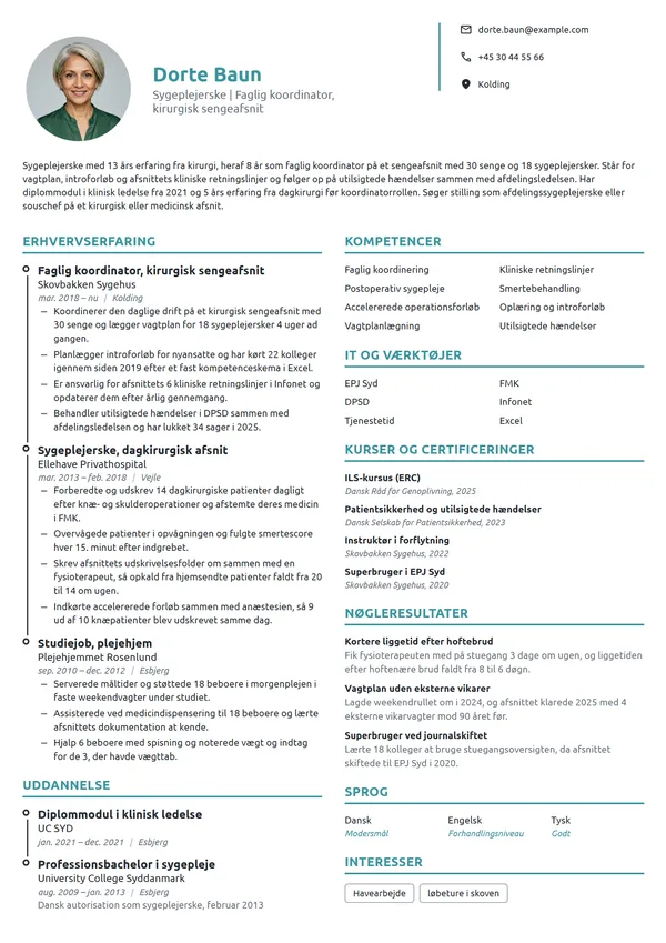 CV-eksempel til faglig koordinator på sengeafsnit