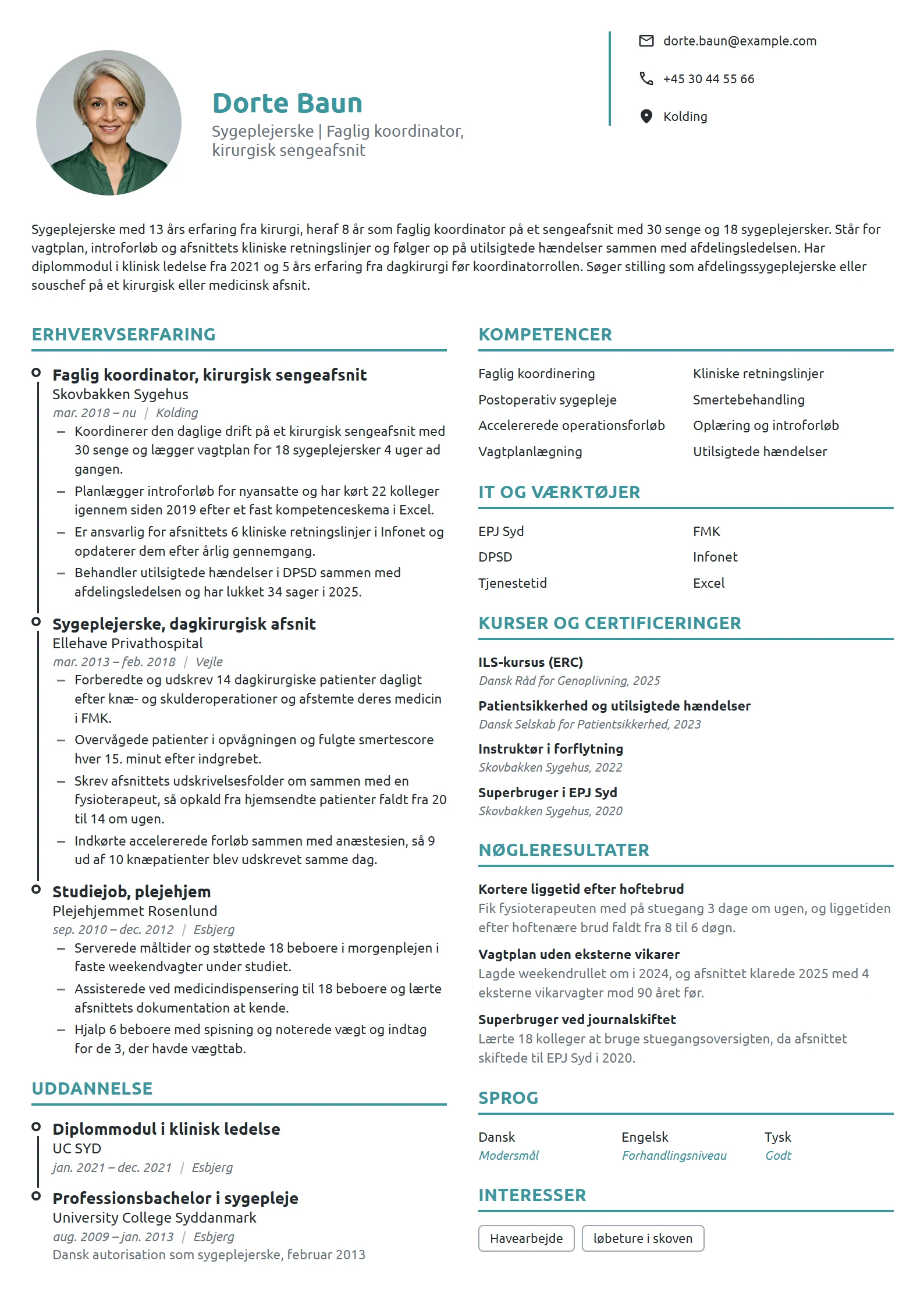 CV-eksempel til faglig koordinator på sengeafsnit