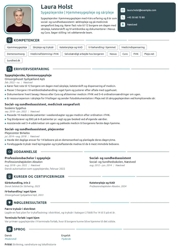 CV-eksempel til hjemmesygeplejerske med SOSU-baggrund