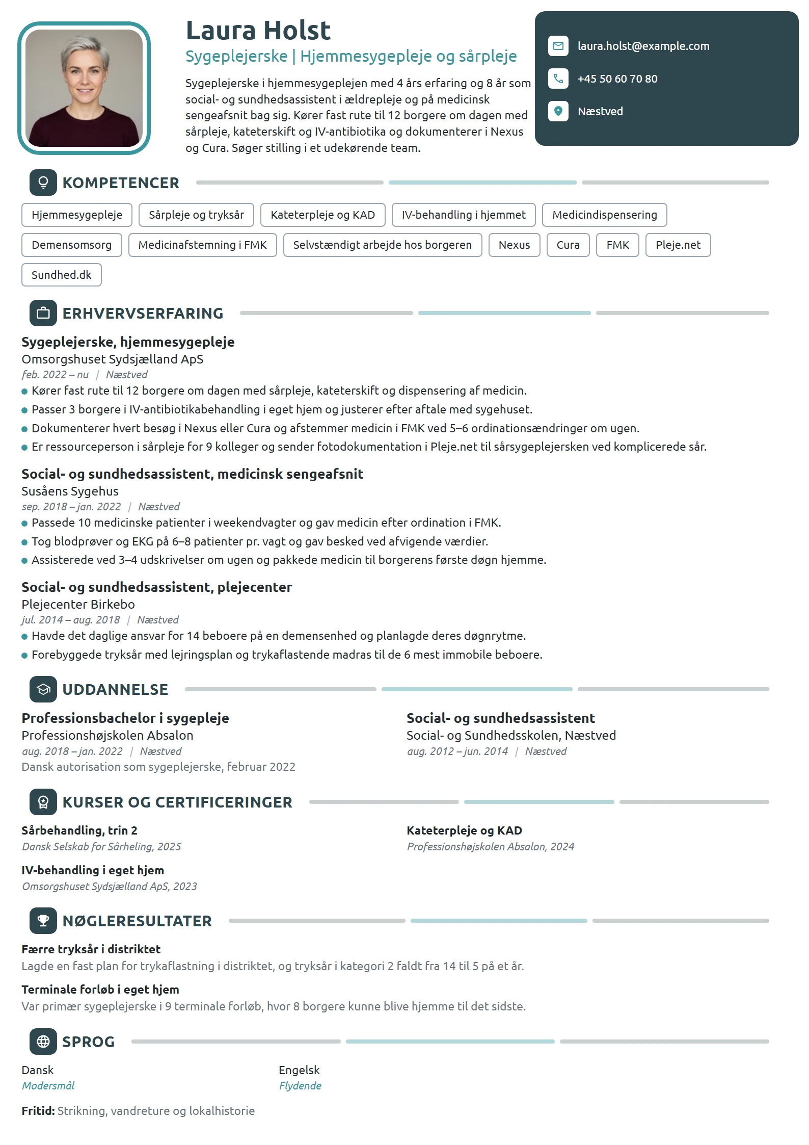 CV-eksempel til hjemmesygeplejerske med SOSU-baggrund