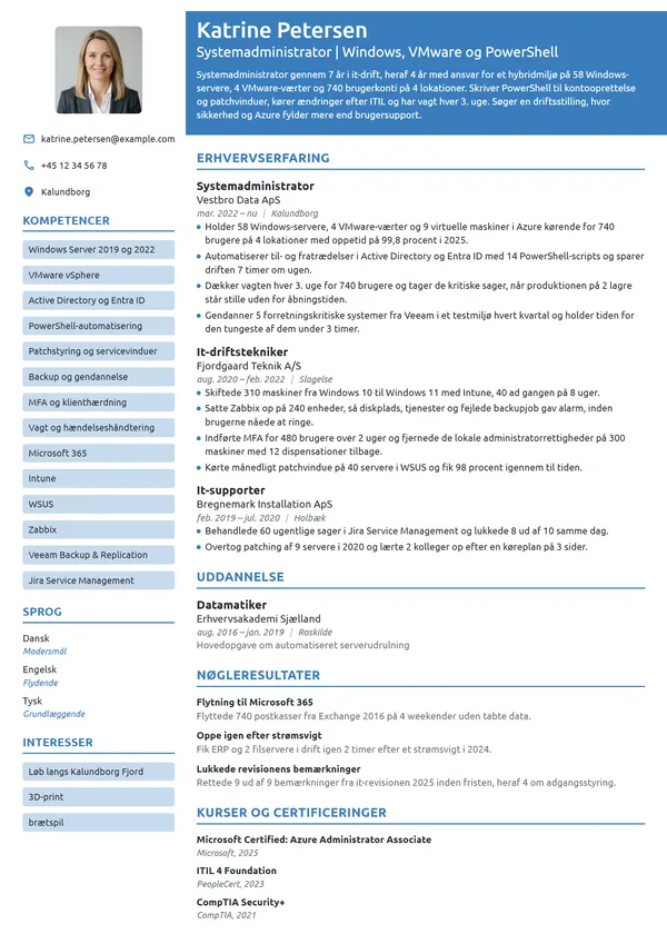 CV-eksempel til erfaren systemadministrator i hybridmiljø