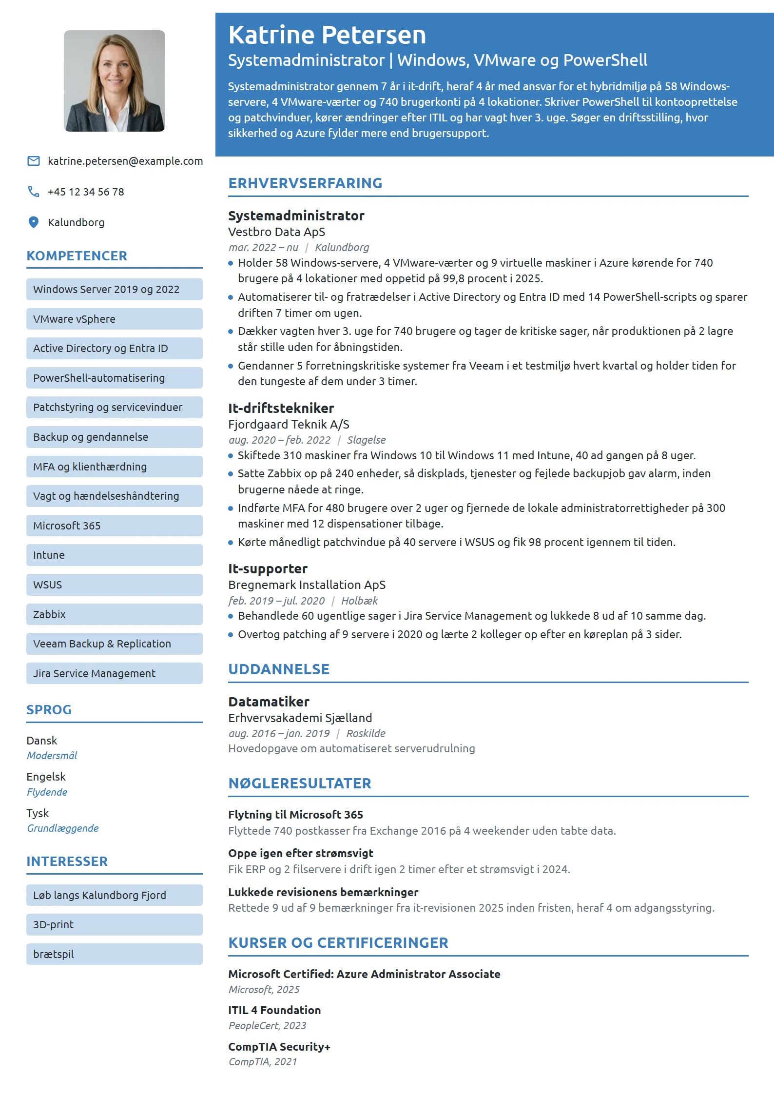 CV-eksempel til erfaren systemadministrator i hybridmiljø