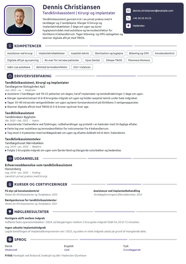CV-eksempel til erfaren i kirurgi og implantater