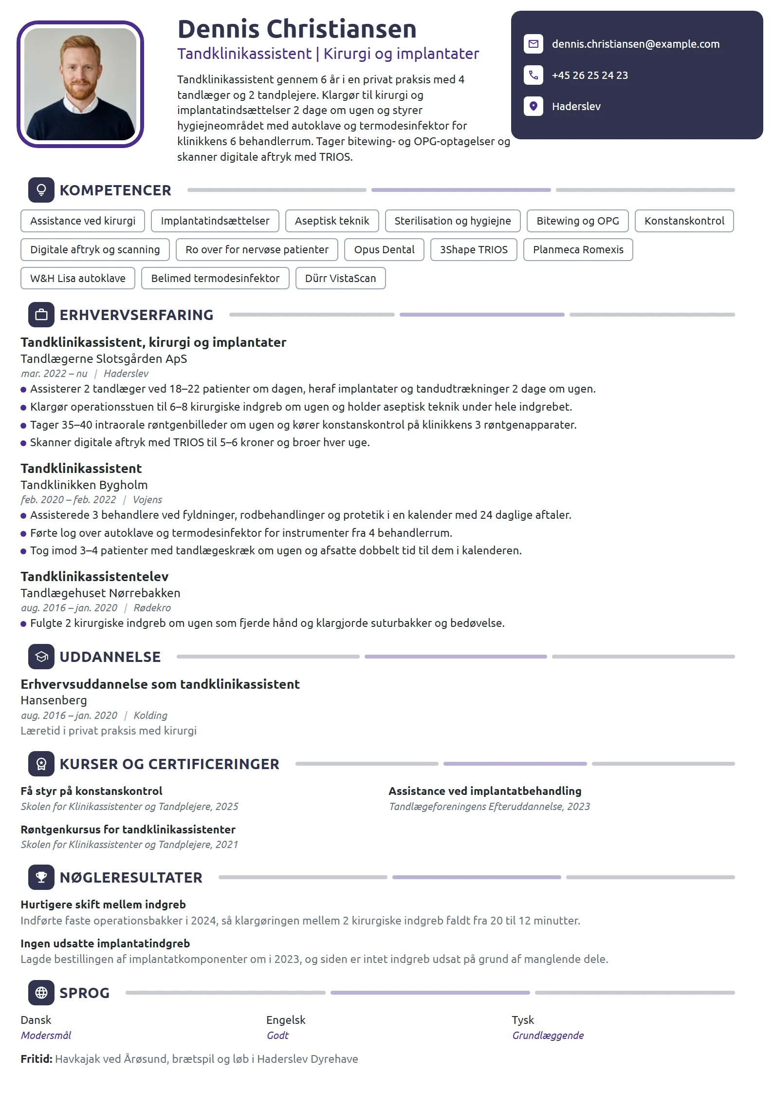 CV-eksempel til erfaren i kirurgi og implantater