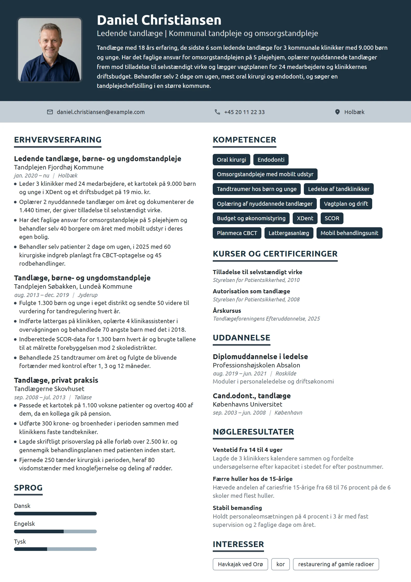 CV-eksempel til ledende tandlæge i kommunal tandpleje