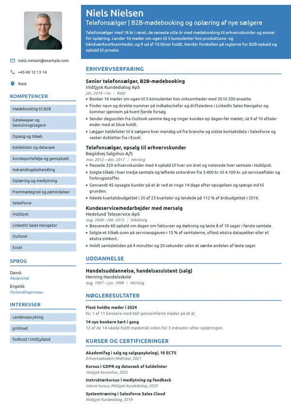 CV-eksempel til senior telefonsælger, B2B-mødebooking