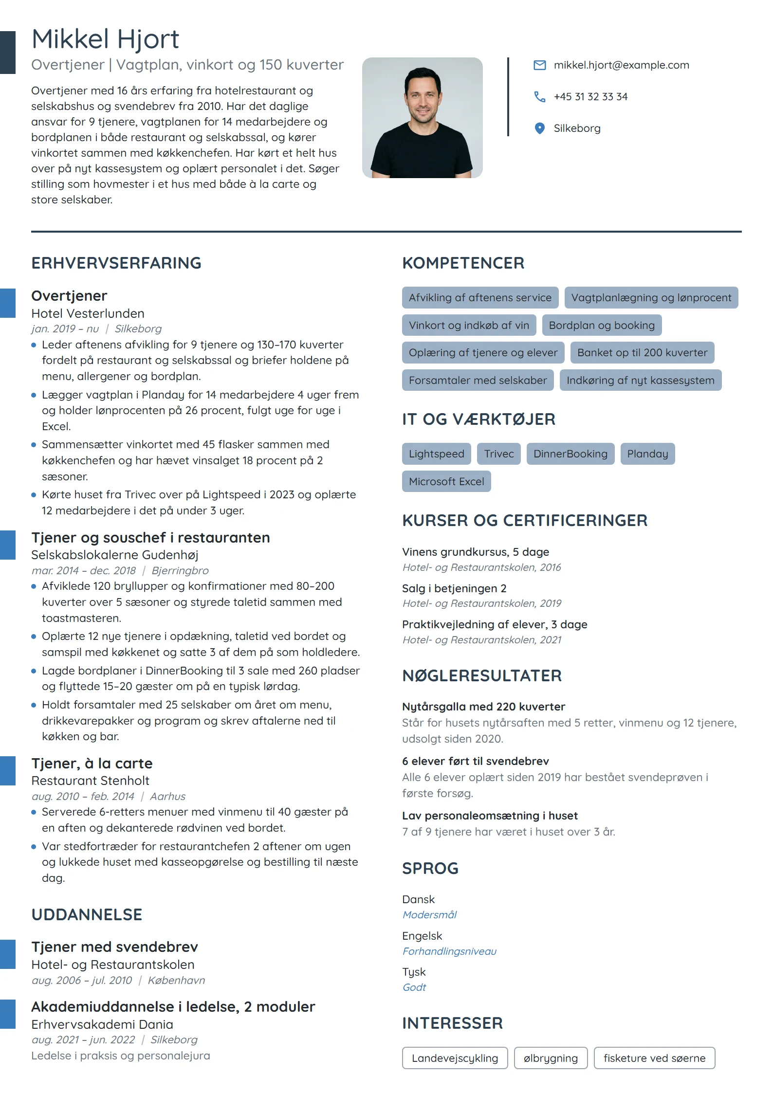 CV-eksempel til overtjener med ansvar for driften