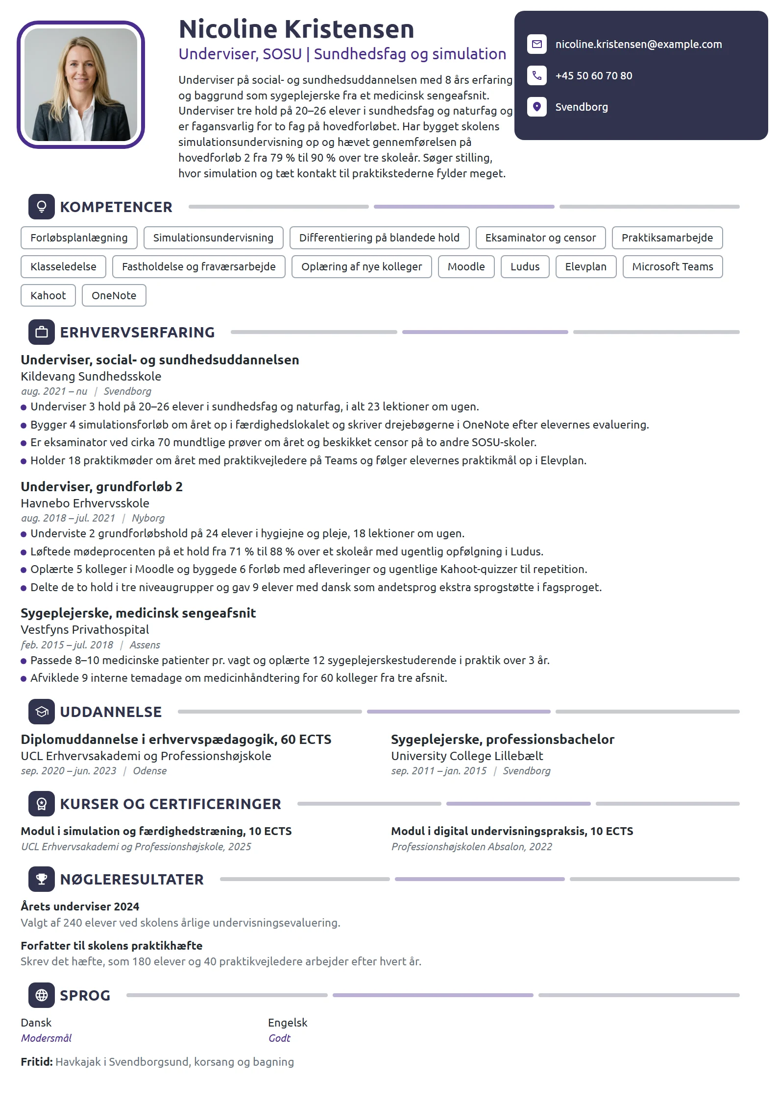 CV-eksempel til underviser på SOSU-uddannelsen