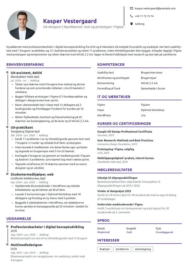 CV-eksempel til nyuddannet UX-designer
