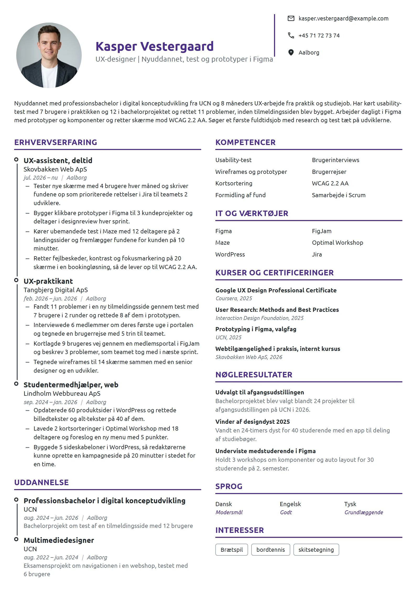 CV-eksempel til nyuddannet UX-designer