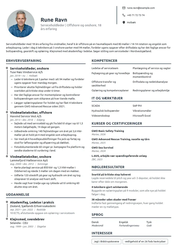 CV-eksempel til holdleder med offshore-erfaring