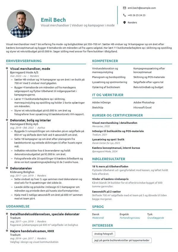 CV-eksempel til erfaren visual merchandiser i mode