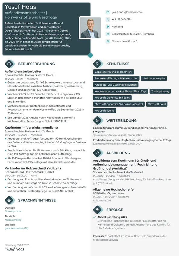 Lebenslauf-Beispiel: Außendienstmitarbeiter im Berufseinstieg