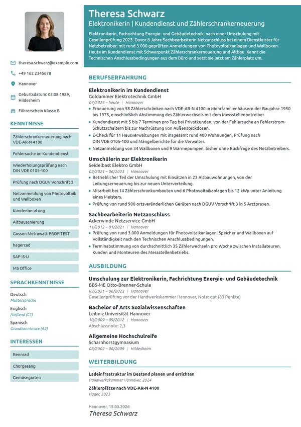 Lebenslauf-Beispiel: Elektronikerin nach Umschulung