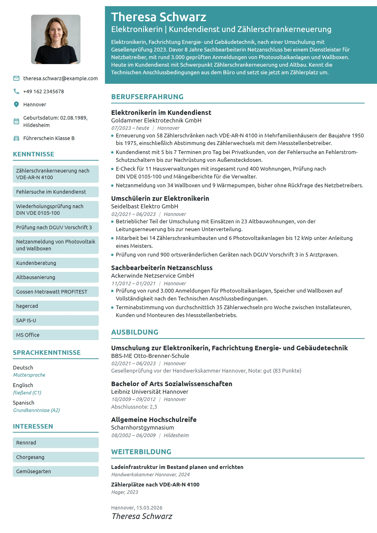 Lebenslauf-Beispiel: Elektronikerin nach Umschulung
