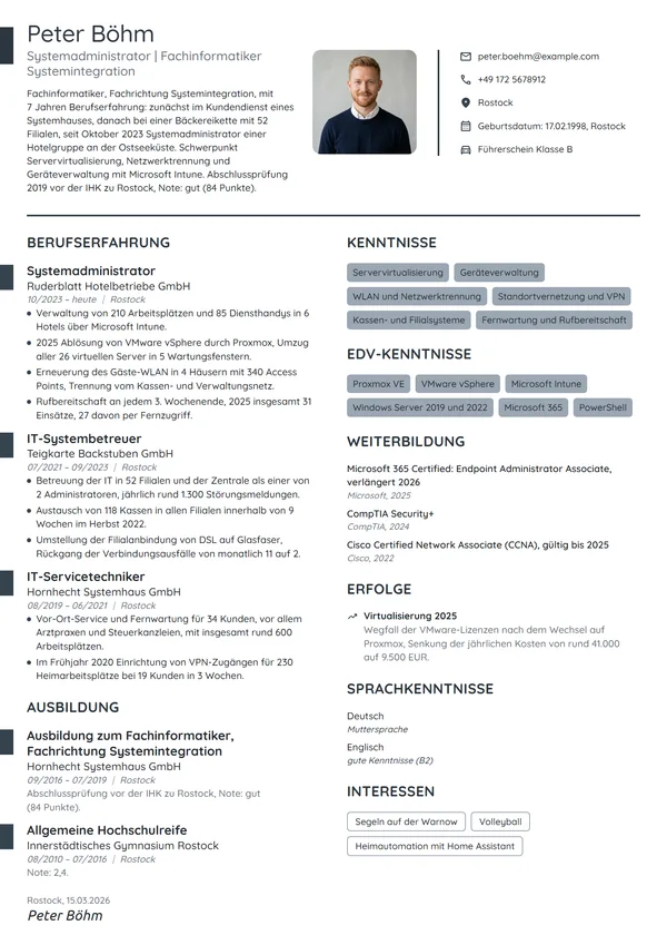 Lebenslauf-Beispiel: Fachinformatiker, Systemadministration