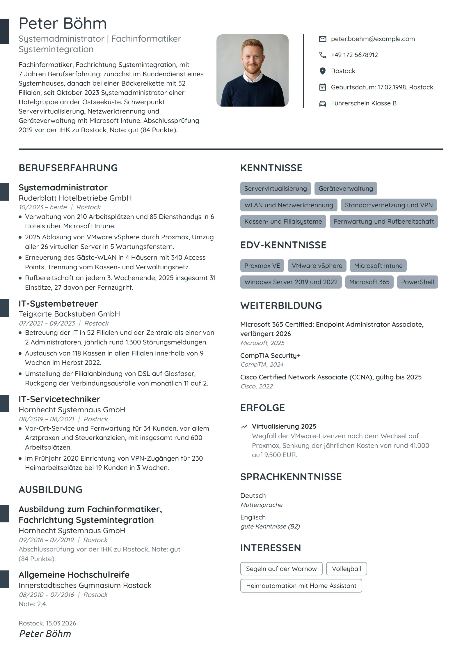 Lebenslauf-Beispiel: Fachinformatiker, Systemadministration