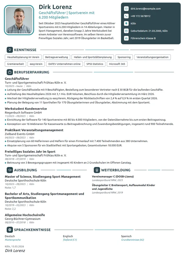 Lebenslauf-Beispiel: Geschäftsführer eines Sportvereins