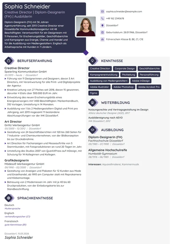 Lebenslauf-Beispiel: Grafikdesignerin als Creative Director