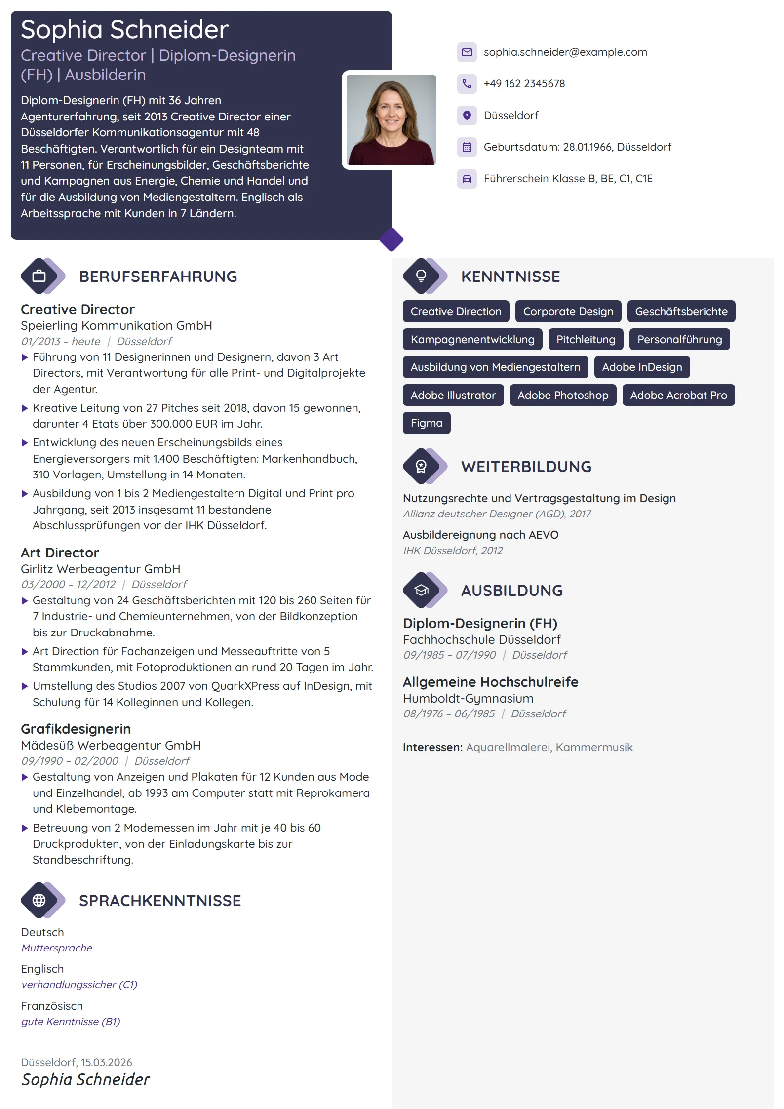 Lebenslauf-Beispiel: Grafikdesignerin als Creative Director