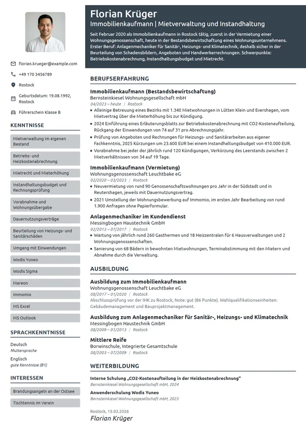Lebenslauf-Beispiel: Immobilienkaufmann in der Mietverwaltung