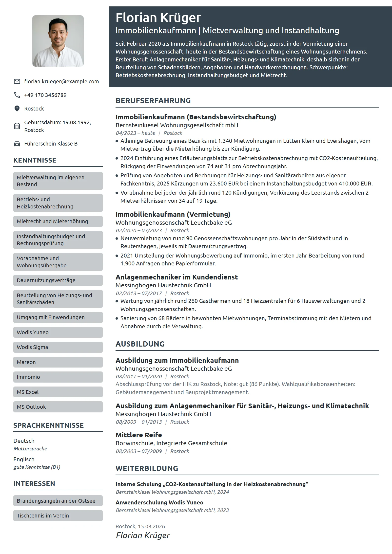 Lebenslauf-Beispiel: Immobilienkaufmann in der Mietverwaltung