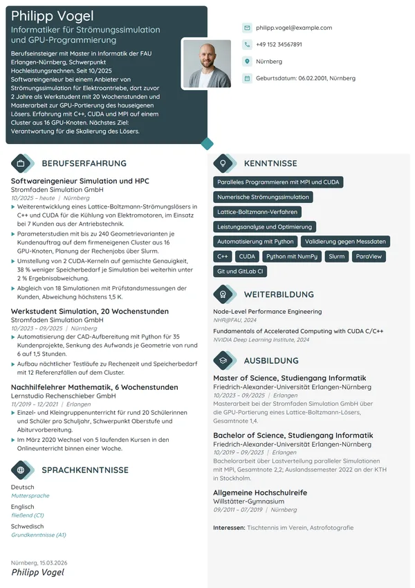 Lebenslauf-Beispiel: Informatiker, Einstieg in die Simulation