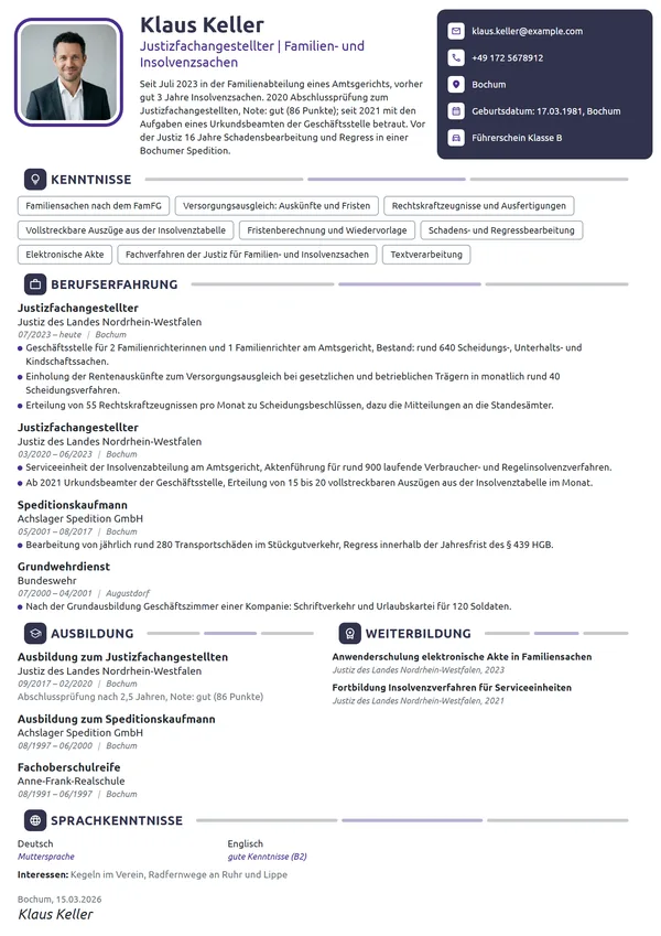 Lebenslauf-Beispiel: Justizfachangestellter, Familiensachen