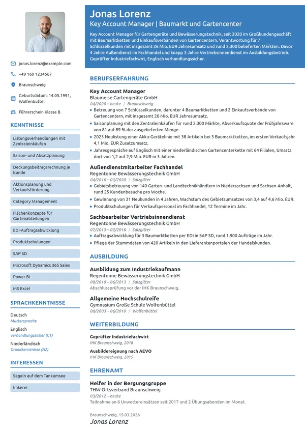 Lebenslauf-Beispiel: Key Account Manager für Baumarktketten
