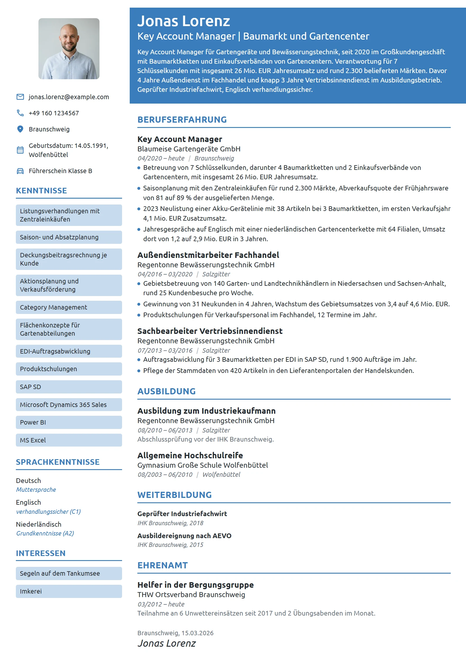 Lebenslauf-Beispiel: Key Account Manager für Baumarktketten