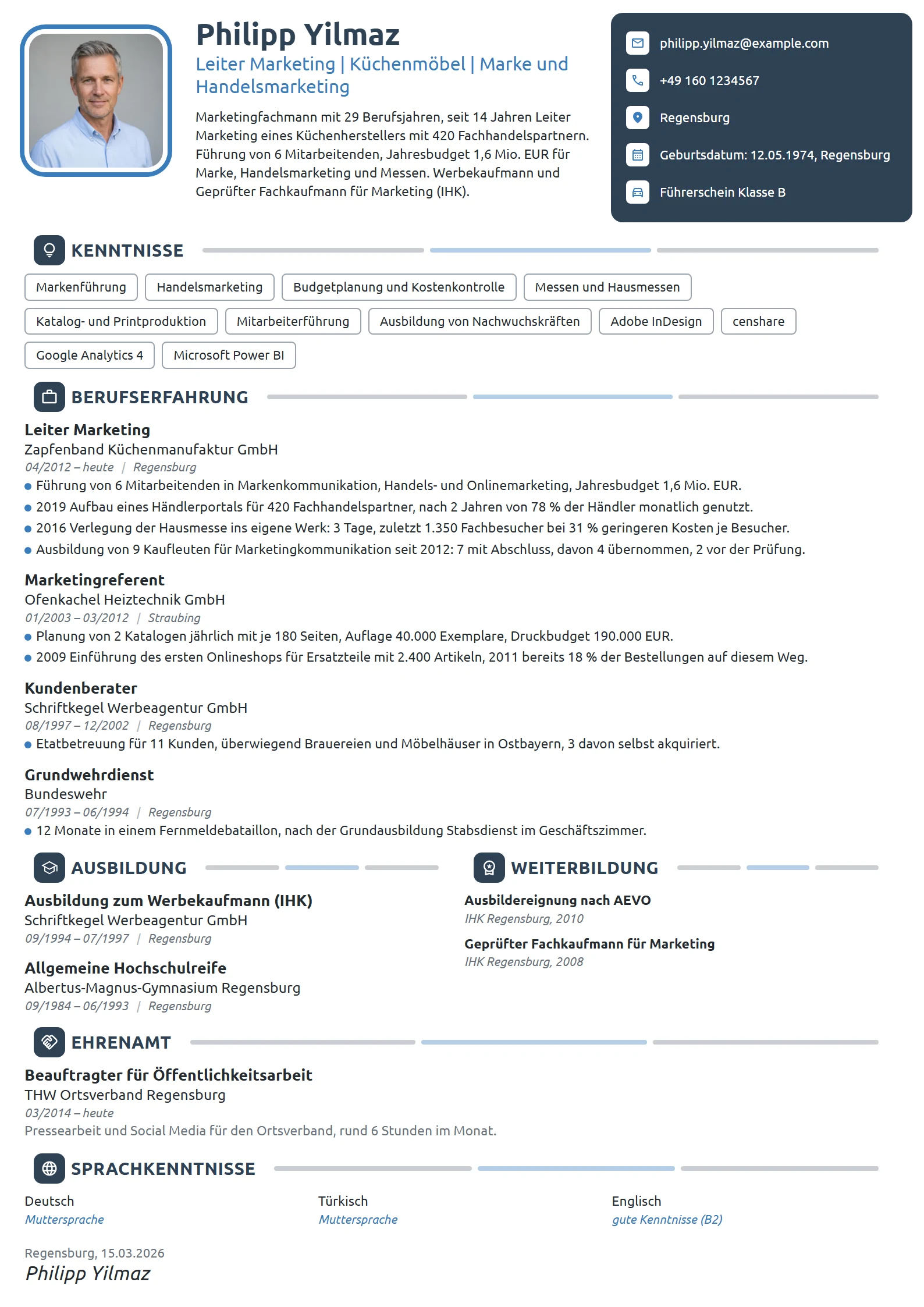 Lebenslauf-Beispiel: Leiter Marketing eines Küchenherstellers