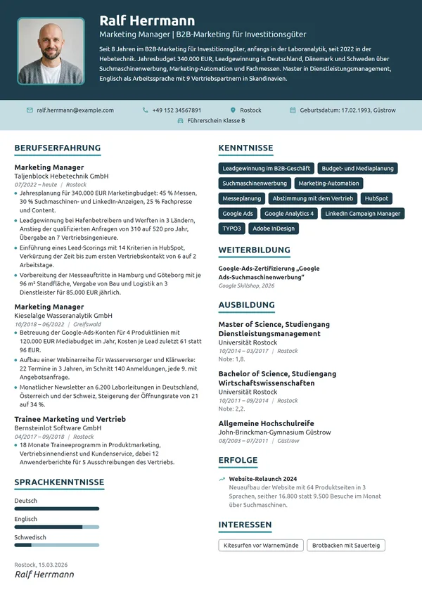 Lebenslauf-Beispiel: Marketing Manager im B2B-Marketing