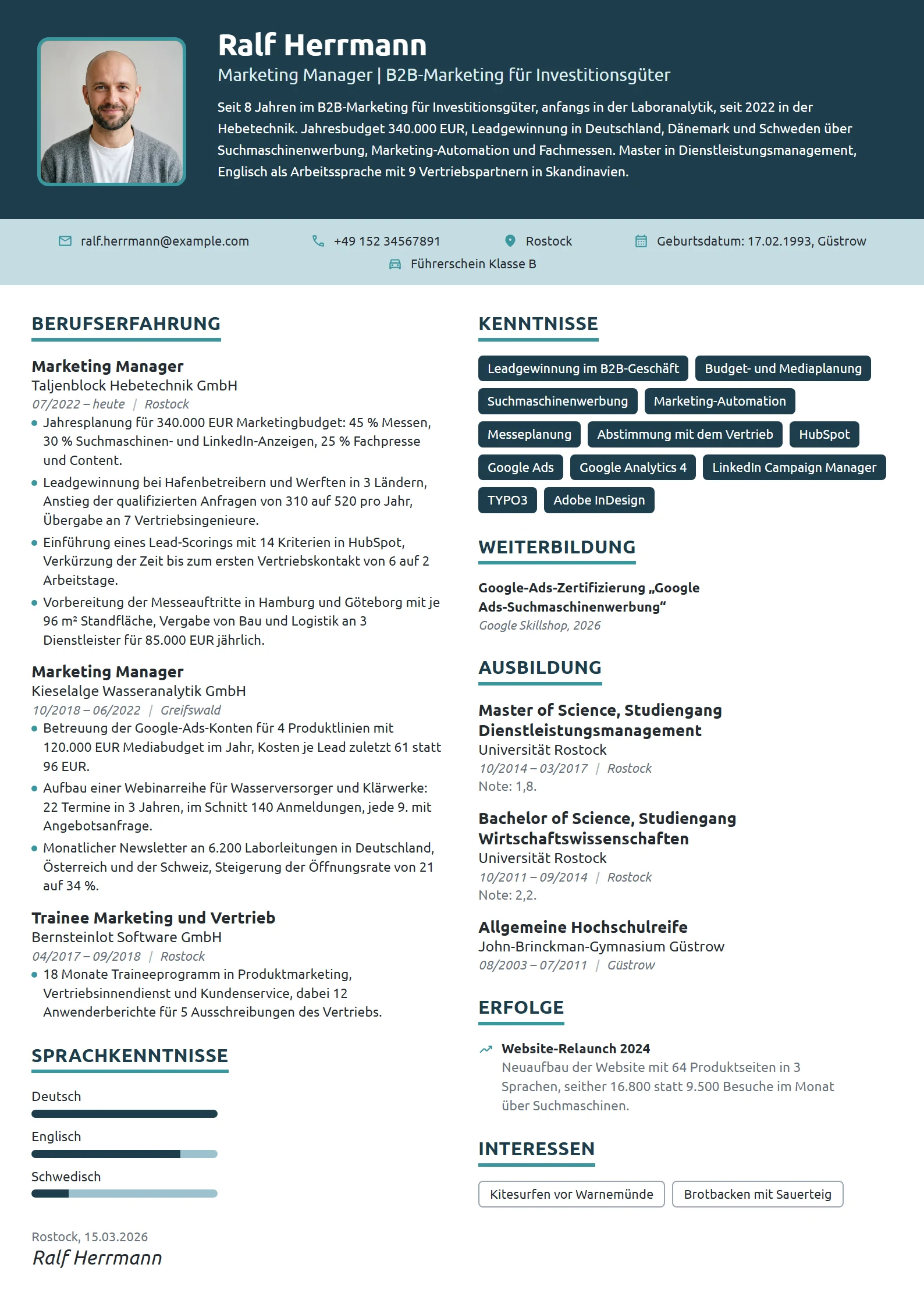 Lebenslauf-Beispiel: Marketing Manager im B2B-Marketing