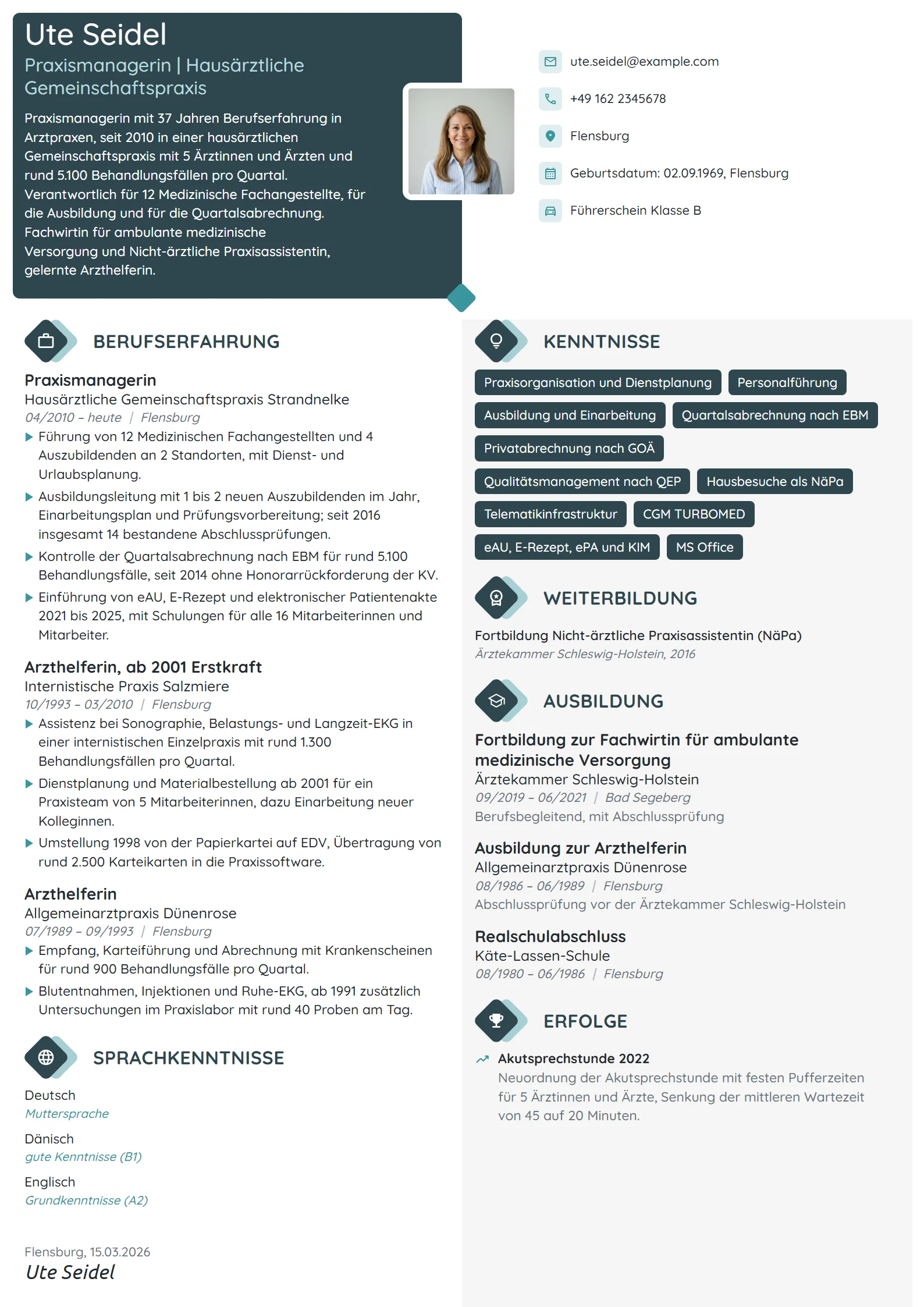Lebenslauf-Beispiel: Praxismanagerin in der Hausarztpraxis