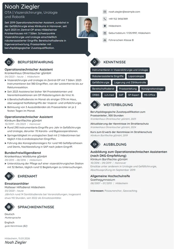 Lebenslauf-Beispiel: Operationstechnischer Assistent