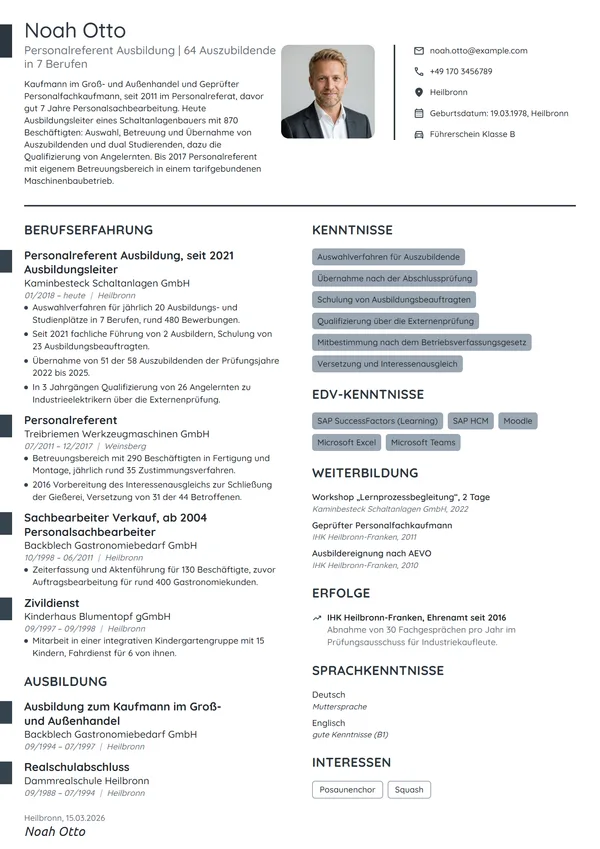 Lebenslauf-Beispiel: Personalreferent und Ausbildungsleiter