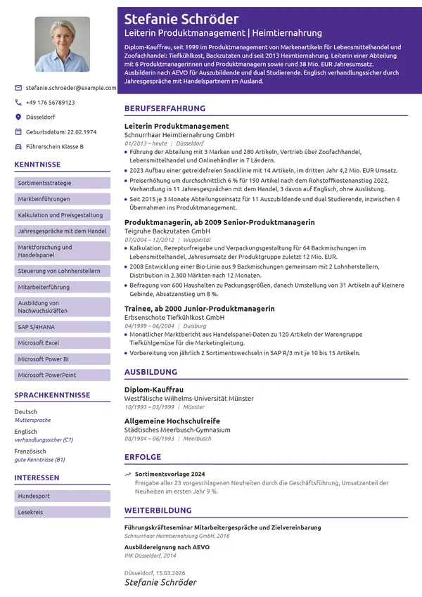 Lebenslauf-Beispiel: Leiterin Produktmanagement