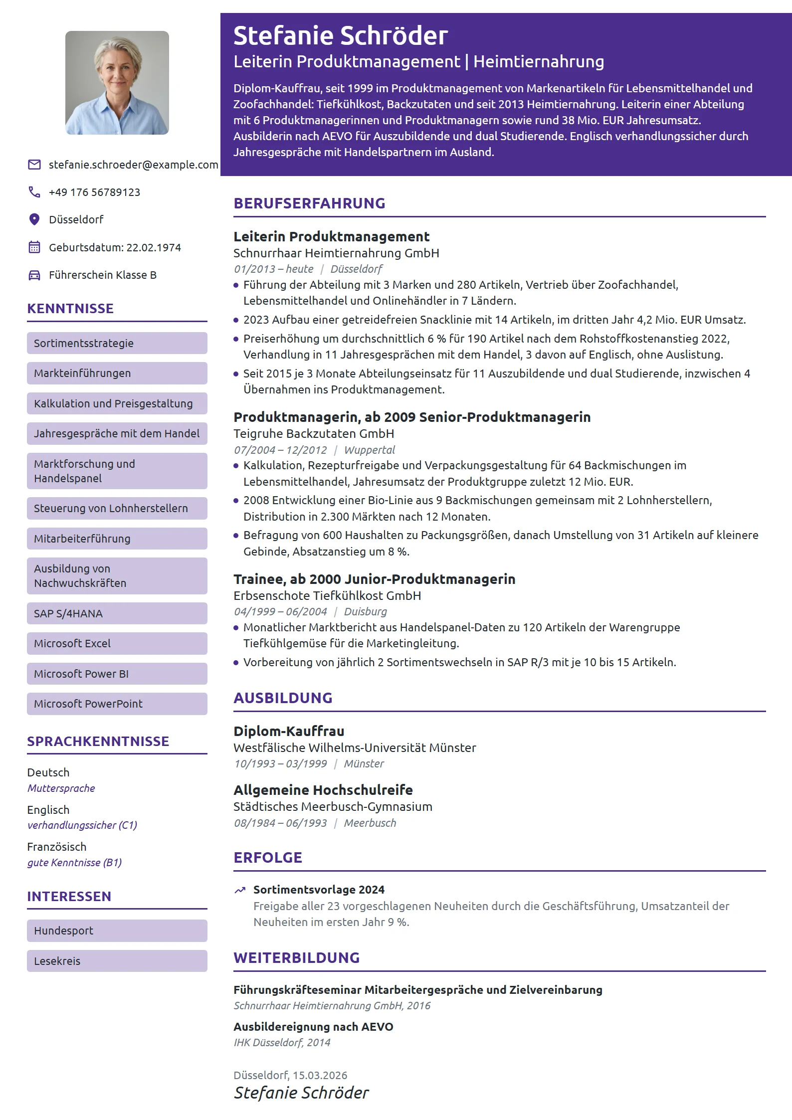 Lebenslauf-Beispiel: Leiterin Produktmanagement