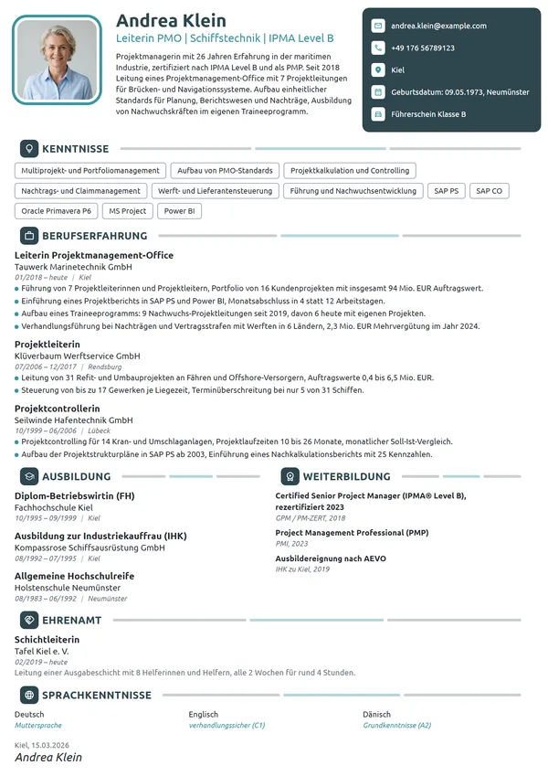Lebenslauf-Beispiel: Leiterin Projektmanagement-Office