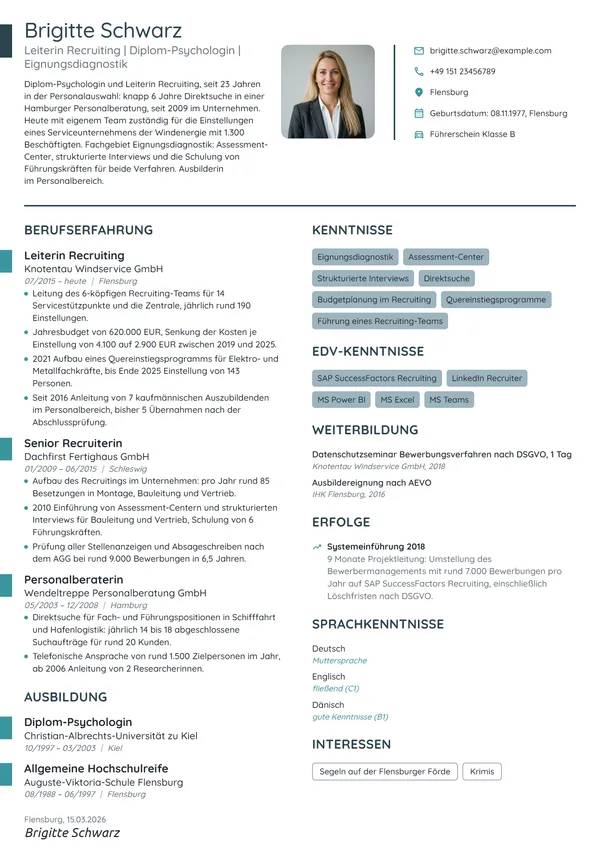Lebenslauf-Beispiel: Leiterin Recruiting