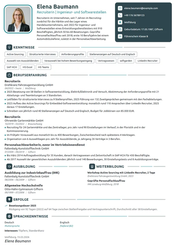 Lebenslauf-Beispiel: Recruiterin im Unternehmen
