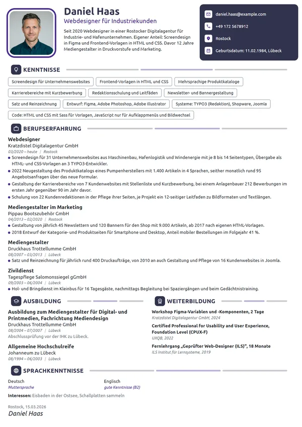 Lebenslauf-Beispiel: Webdesigner in einer Digitalagentur