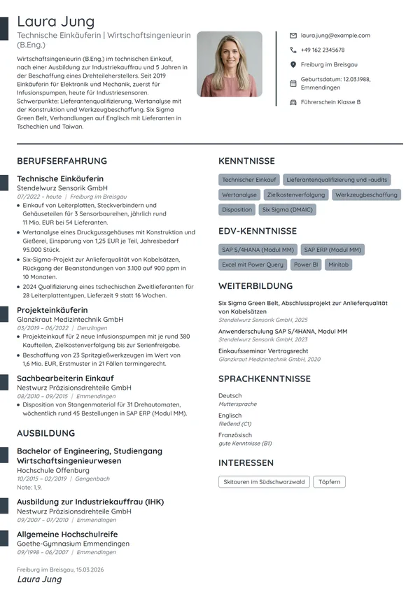 Lebenslauf-Beispiel: Technische Einkäuferin für Elektronik