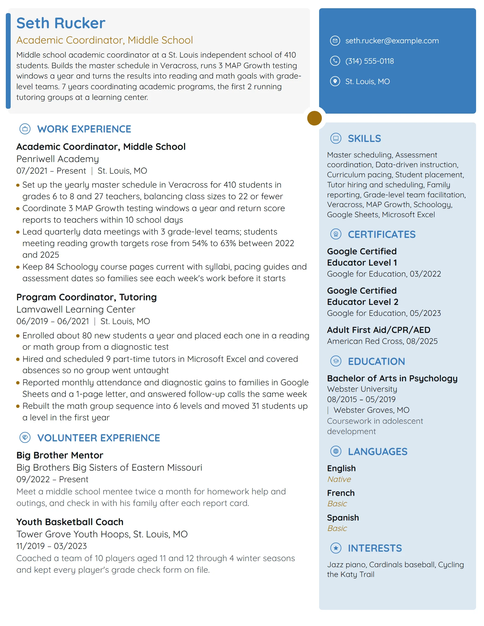 Academic Coordinator resume example
