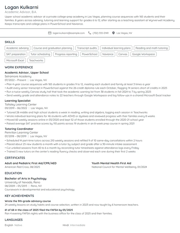 Academic resume example