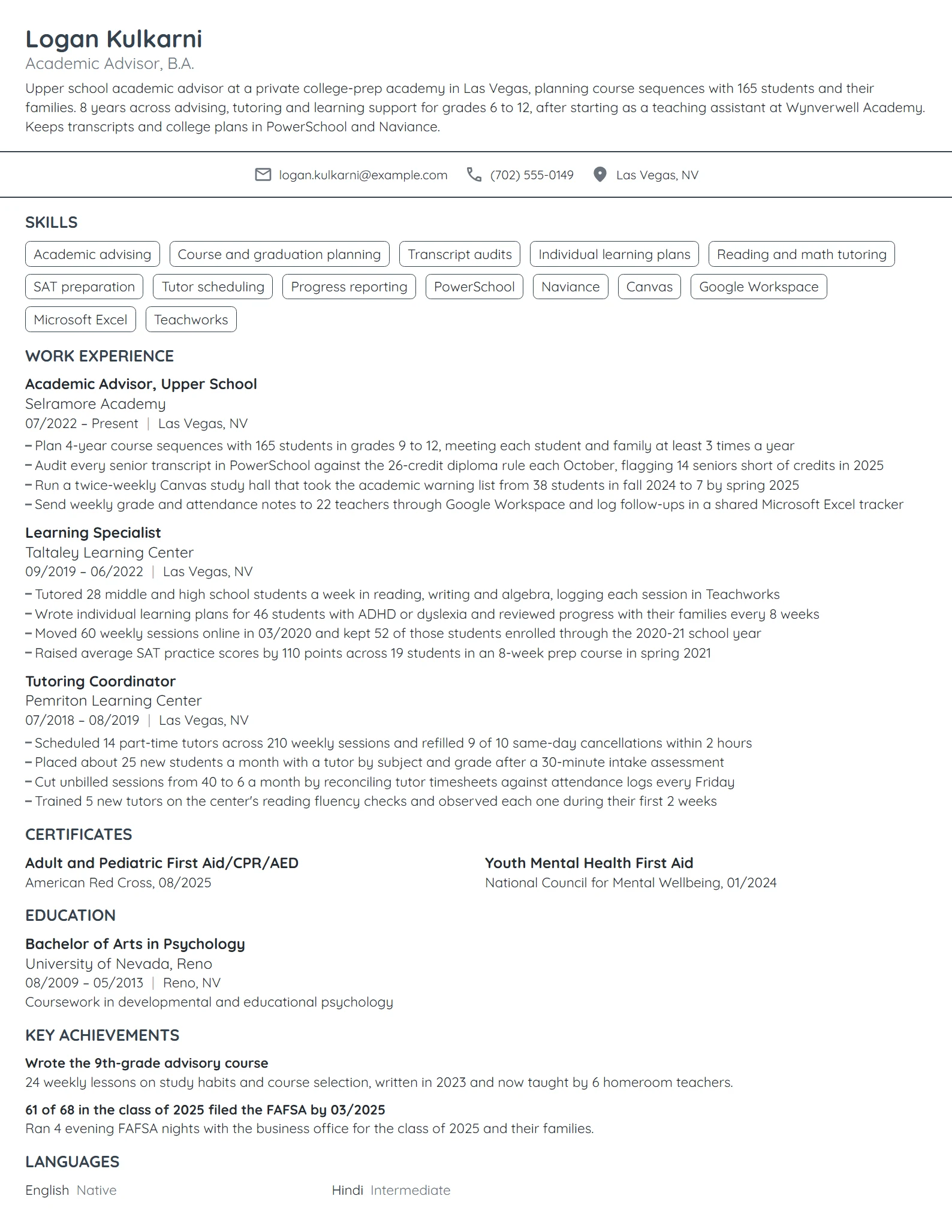 Academic resume example
