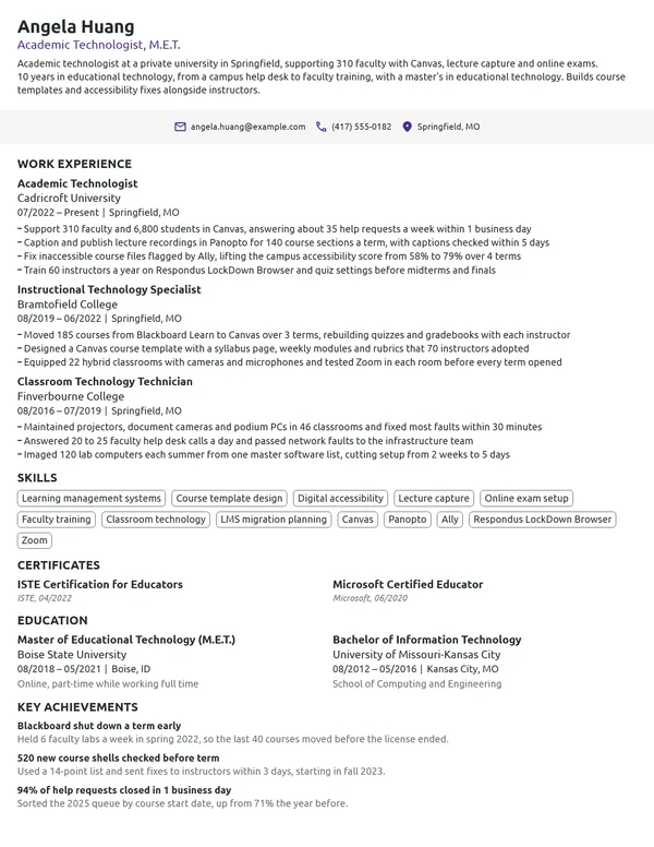 Academic Technologist resume example